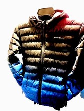 Eddie Bauer Reversible Hooded Puffer Jacket Ombr Blue Large 14