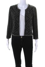 Parker Womens Black Beaded Detail Open Front Short Long Sleeve Jacket Size Xs