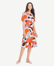 Ann Taylor Flared A Line Tie Back Midi Bold Blooms Dress sz 4 NEW NWT