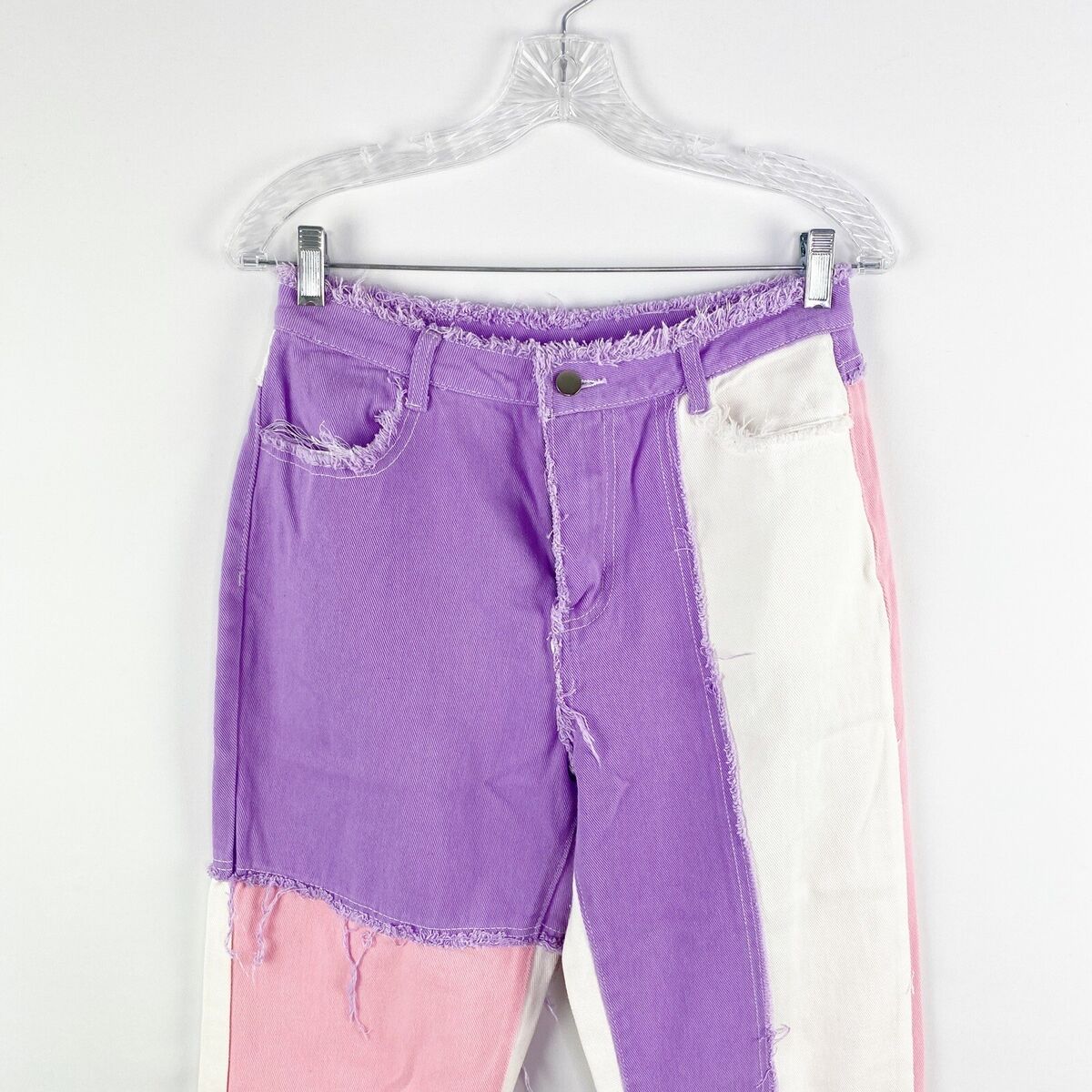 SheIn Jeans Size M Purple Pink Patchwork Denim Straight Leg SheIn Jeans Size M Purple Pink Patchwork Denim Straight Leg
