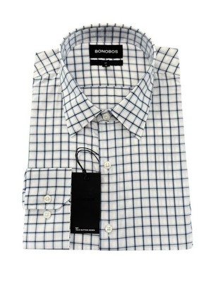 NEW Bonobos Men's Slim Fit LS Button UpGrid Pattern Dress Shirt White Size XL