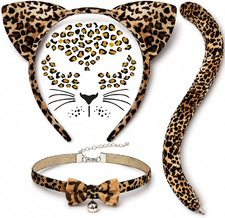 Cheetah Ears Headband Leopard Tail Collar Face Stickers for Women