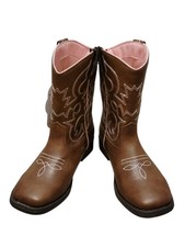 Wonder Nation Western Pull-On Mid-Calf Boots Brown/Pink Embroidered Size 2