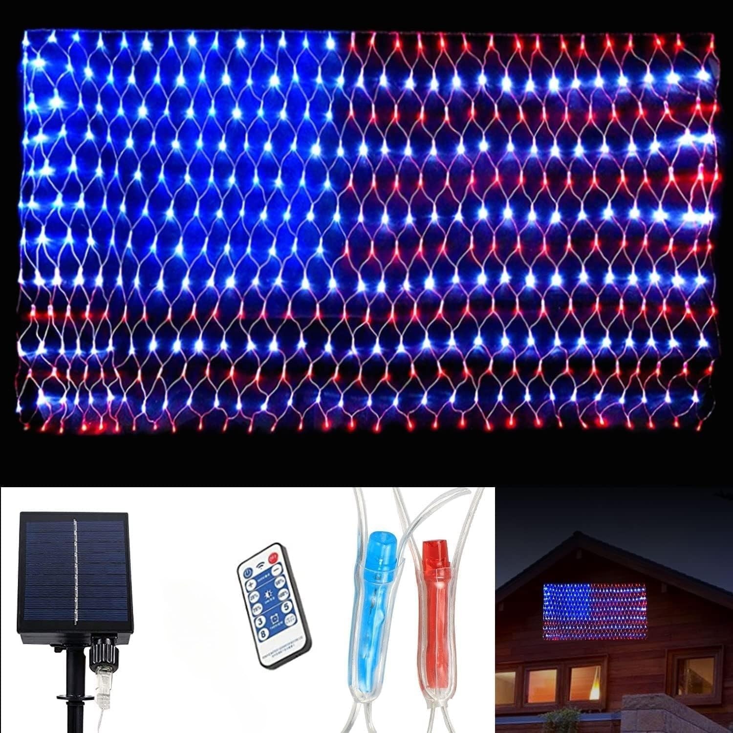 Solar Powered 420 LED American Flag Light Waterproof with Remote