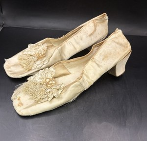 Antique French Wedding Slippers Shoes Victorian 1840s Vintage Custom Hand Made