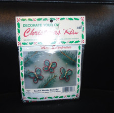 NOS VINTAGE MERRI MAC CHRISTMAS KITS "BEADED METALLIC BUTTERFLY 99-07 MAKES 5