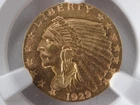 NobleSpirit Beautiful 1929 $2.50 GOLD Indian Head Quarter Eagle NGC MS 62