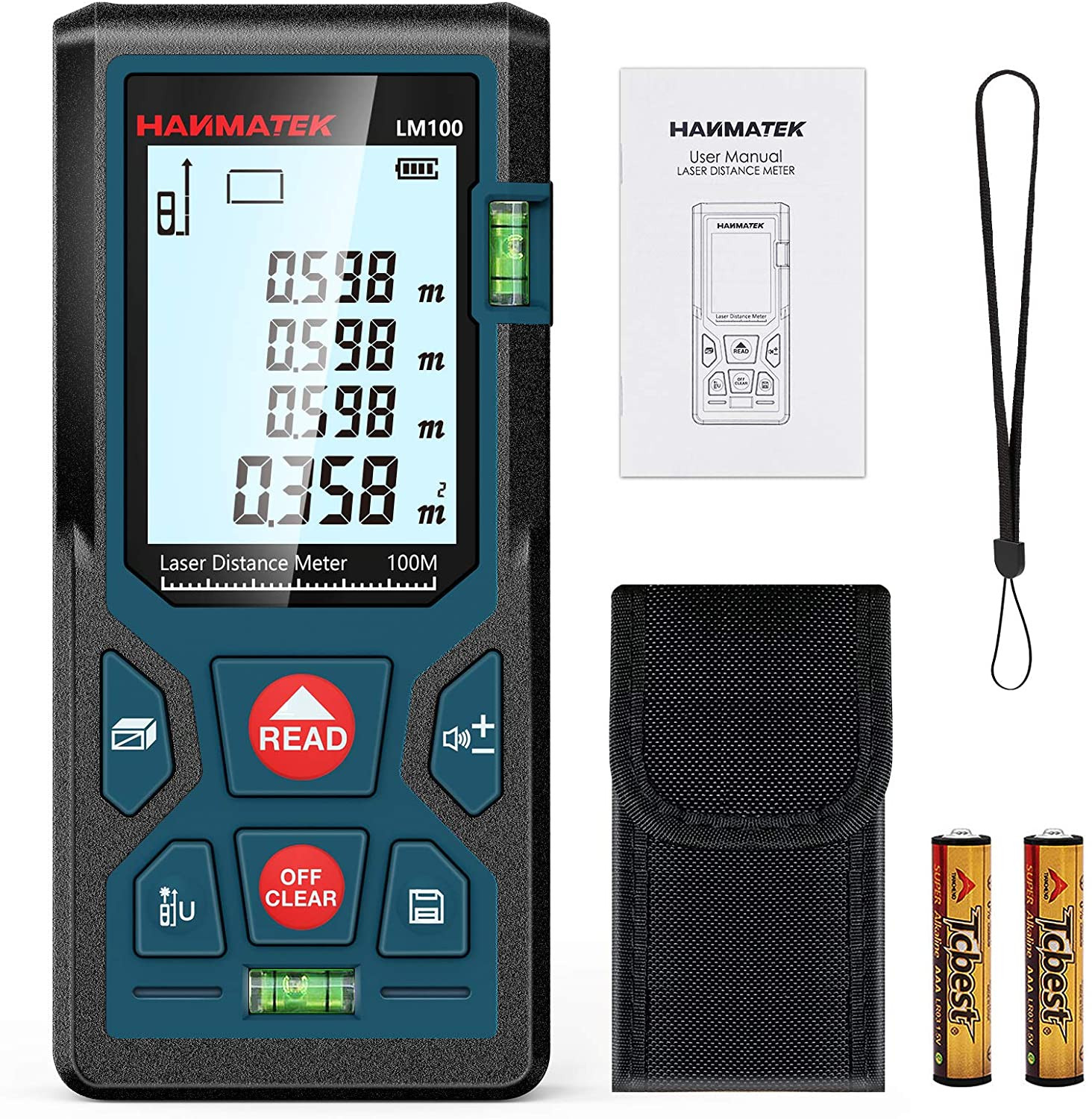 Telemetro Laser 100M Professionale | Misuratore Distanza 2 Bolle IP54