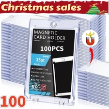 100Pack Magnetic Trading Sports Card Holders 35pt One-Touch Hard UV Protection