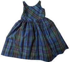 Polo by Ralph Lauren Girls' Sz 6 Tartan Navy / Green Plaid Sleeveless Dress