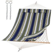  Hammocks Outdoor Double Hammock with Hardwood Spreader Bar, Cotton Blue&aqua