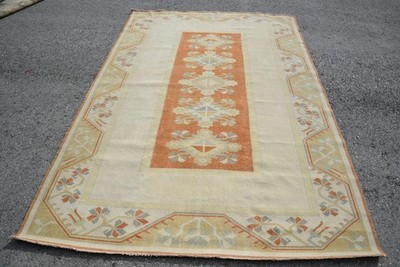 Turkish 6,3x9,2 ft Rug, Vintage Rug, Beige Oriental Wool Rug