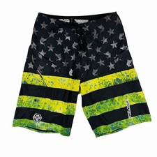 Pelagic Sharkskin Americamo Boardshorts Swim Dorado Green Stars Boys Size 25