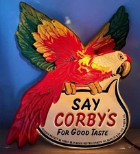 VTG 60s CORBYS WHISKEY 3D Light Up Parrot Advertising Wall Art Chicago IL 13"