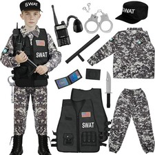 SWAT Costume for Kids Police Officer Costume Boys Girls with Vest