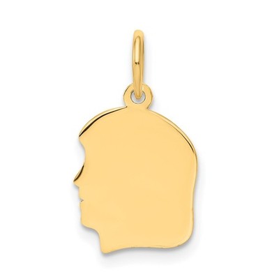 14k Gelbgold schlicht klein 0,018 Stärke nach links gravierbar Mädchen Kopf Charm