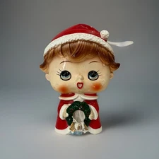 1950's Lipper & Mann Japan Ceramic Big Head Christmas Caroler Figurine w/Wreath 