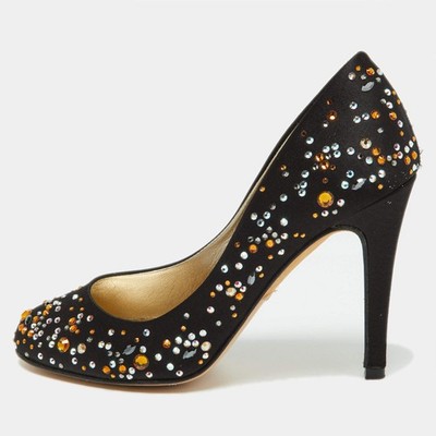 Gina Black Satin Crystal Embellished Pumps Size 36.5