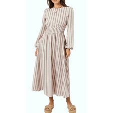 Petal & Pup Jimi Stripe Long Sleeve Maxi Dress Size Extra Large Oatmeal Malva