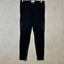 Paige Jeans Edgemont Womens Size 27 Black Moto Skinny Jeans Ribbed Made In Usa