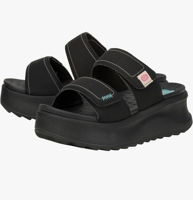 Women's HEYDUDE Delray Wedge/Platform Double Straps Slide Sandals Black