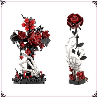 Gothic MOC Skull Hand & Rose Building Blocks Floral Model Decor Holiday Gift Toy