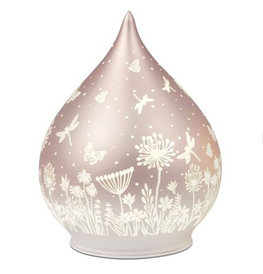 formano LED Deko Tropfen Glas Peach Rosa 15cm matte Glasleuchte mit Blumen-Dekor