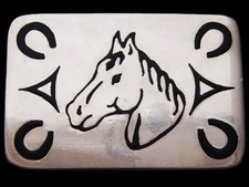 IK19173 NOS COOL VINTAGE 1980 WESTERN STYLE  INLAID HORSE  BELT BUCKLE
