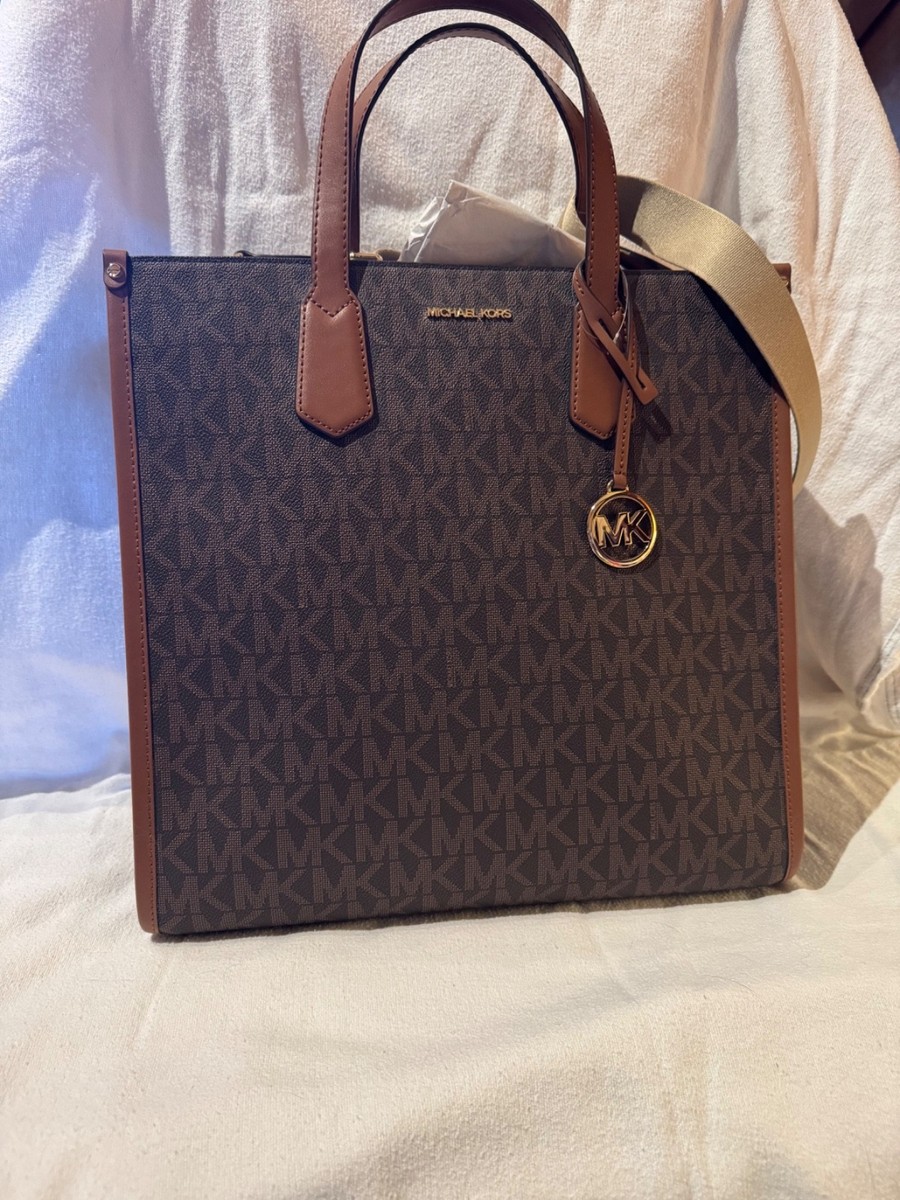 MICHEAL KORS バック 袋付き(5月17日まで) Michael Kors Jet Set Travel Tote Brown MK Logo PVC Leather