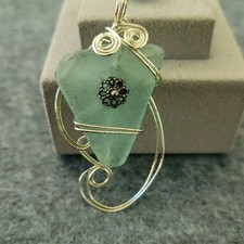 Handmade Wire Wrapped Sea Glass Pendant Green Beach Glass Artisan Ocean Jewelry
