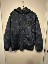 Assholes*s Live Forever Men’s Large  Jacket Hoodie Full Zip Puffer Skull Black