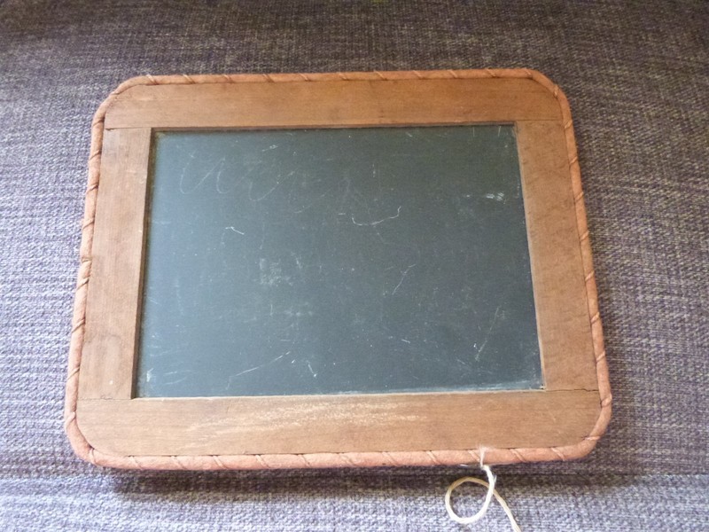 Antique School child's slate wood framed, felt & lace 7 x 9 inches double sided