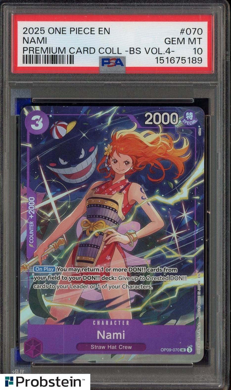 #4 2025 One Piece En Premium Card Coll BS Vol 4 #070 Nami PSA 10 GEM MINT view 1
