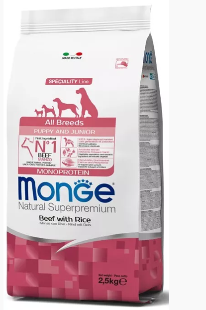 MONGE NATURAL SUPERPREMIUM ALL BREED PUPPY CON MANZO E RISO 2,5 KG. - Immagine 3