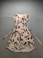 Pink Blush Wrap Dress XL Pink Floral Short Sleeve V Neck Tie Belt Midi Flowy