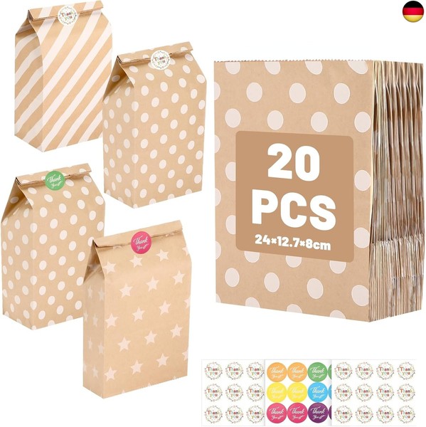 Ledebouk PapiertüTen Kindergeburtstag, 20 StüCk GeschenktüTen Braun TüTen Pap-image