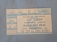 September 9-6-88 1988 ERIC CLAPTON BUCKWHEAT ZYDECO Ticket Stub Meadowlands