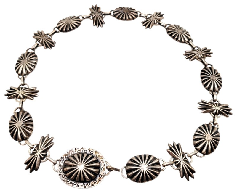Sterling Silver Western Style Belt Sunburst Details , Simple Hook Closure 32"