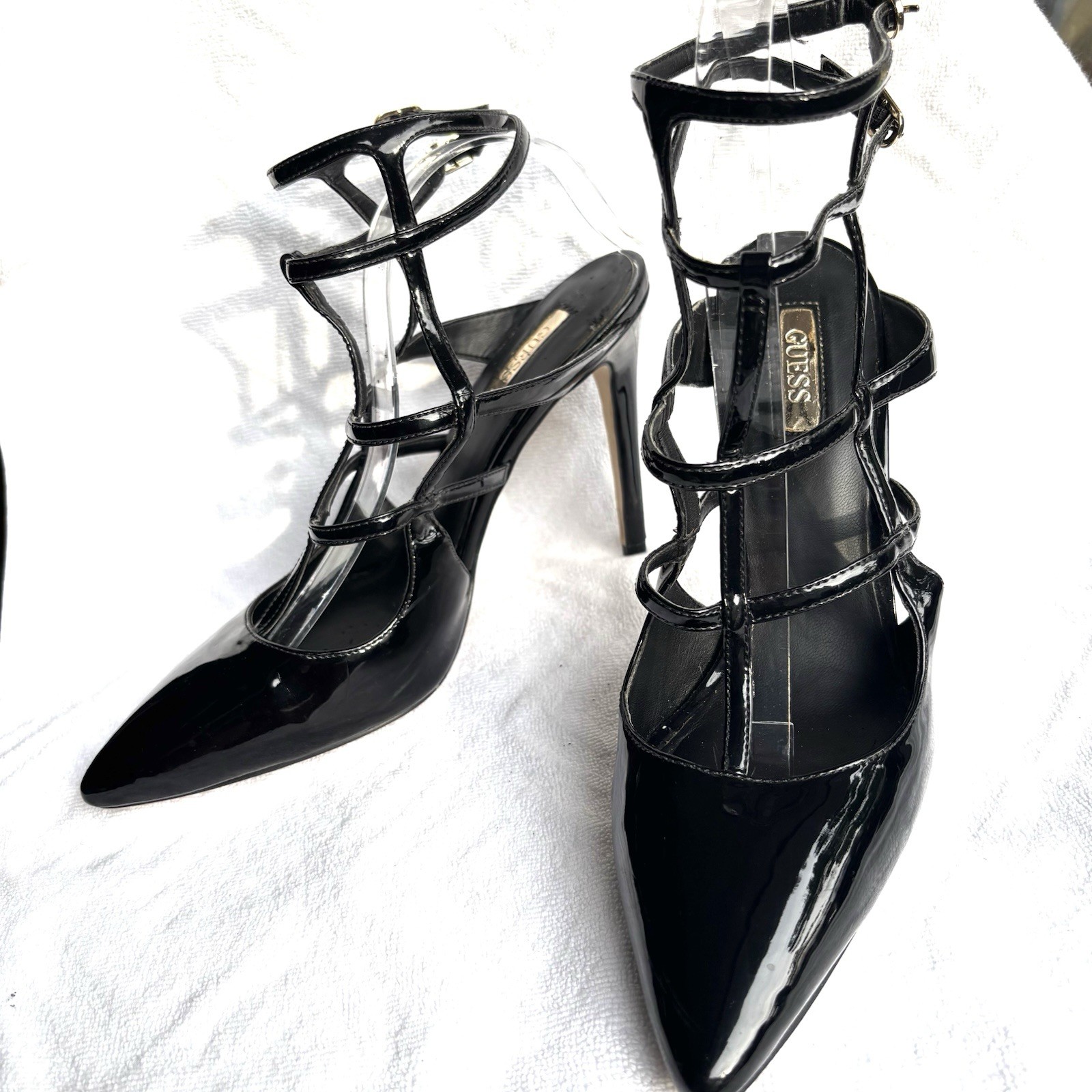 GUESS Stilettos Black Patent Leather Caged Pumps Size 8.5