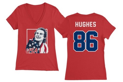Jack Hughes 86 USA Golden Boy Hockey Team Two-Sided Ladies' V-Neck Tshirt