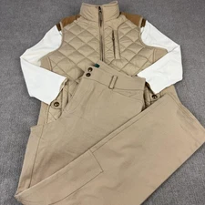 LRL Ralph Lauren Riding Outfit Puffer Vest Shirt Pants Set Equestrian Size M Tan