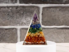 7 Chakra Stones Orgonite Crystal Pyramid, Orgone Protection, Crystal Decor