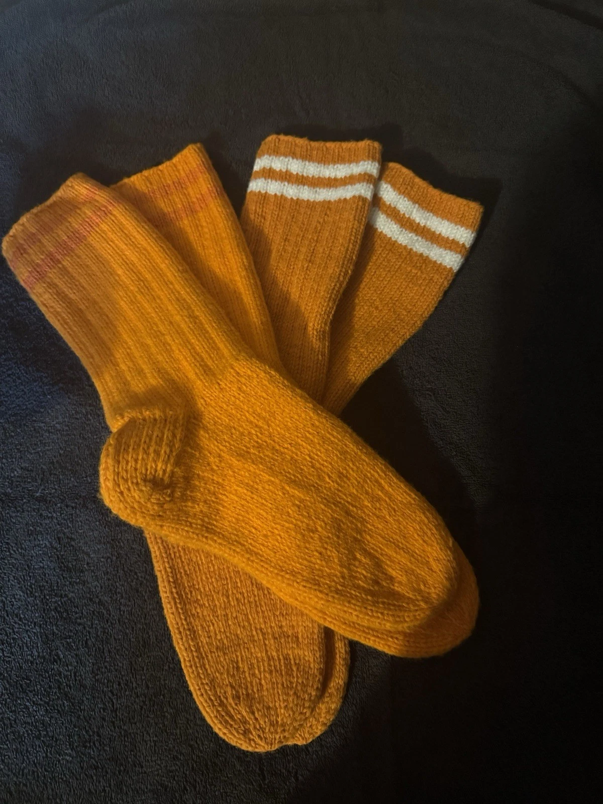 NEW VINTAGE 90s Handmade Wool Socks Lot (2 Pairs) - Orange & Two-Tone