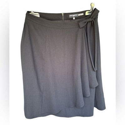 Karl Lagerfeld Paris - Black Tie Wrap Side Flutter Ruffle Circle Skirt - 12