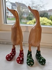 Set Of 2 Stunning Adorable Wooden Duck Ornaments!