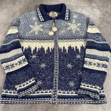 VTG Tiara International Sweater Women's M Blue Snowflakes Zip Cardigan READ