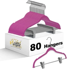 80 Pack Pink Quality Plastic Non Velvet Non-Flocked Thin Compact Coat Hangers...