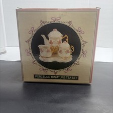 New Pink Roses Porcelain Miniature Tea Set . Handmade - Cracker Barrel.