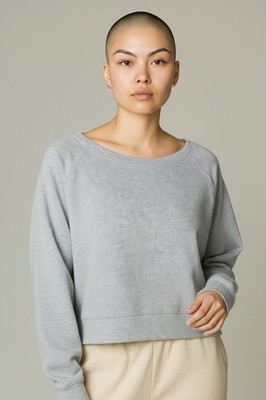 Gap Damen Crop Top Sweatshirt Weitausschnitt Grau Oversize Gr. S