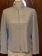 St John Evening Knit Jacket Blazer Sz 14 Silv...